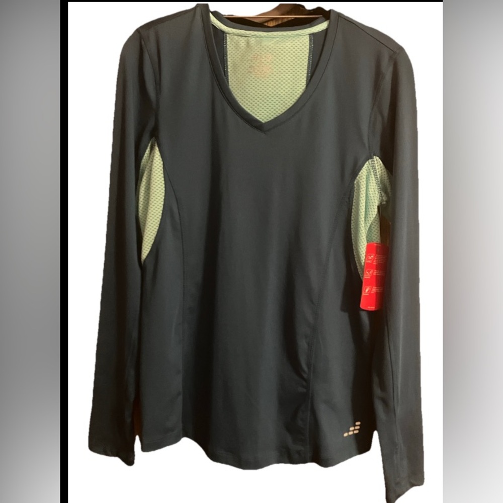 BCG Athletic Shirt Women's Sz M Long Sleeves Mesh Panels Teal 2 tone Thumb Holes